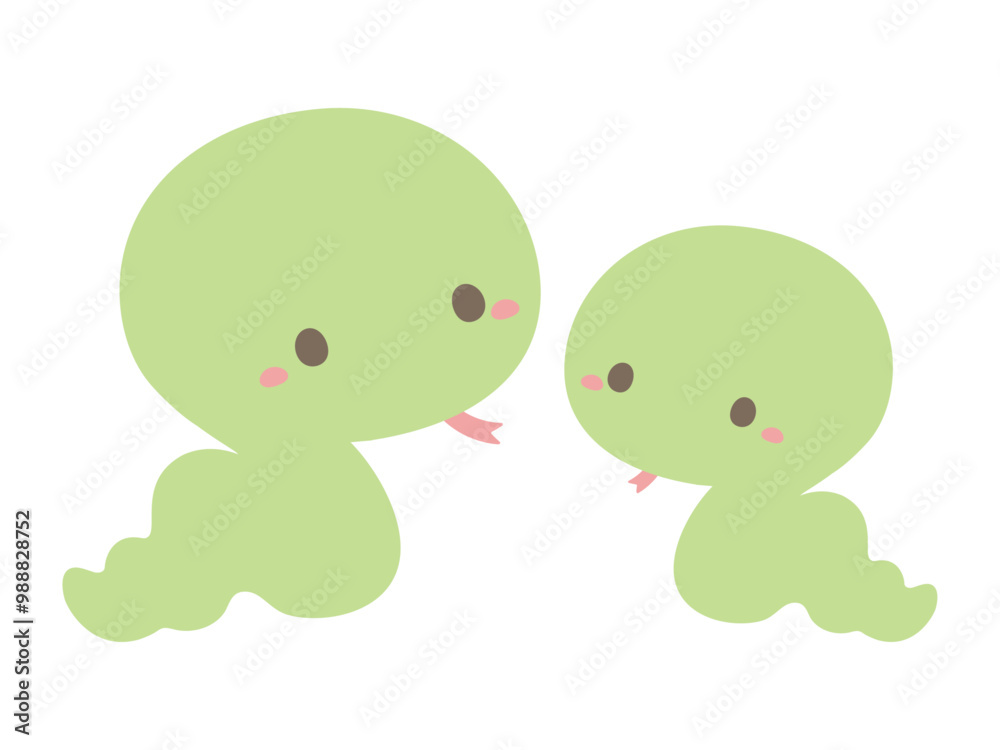 Obraz premium 年賀状素材の挿絵、巳年のヘビの夫婦のベクターイラスト素材