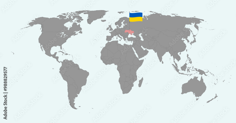 Obraz premium Pin map with Ukraine flag on world map. Vector illustration.