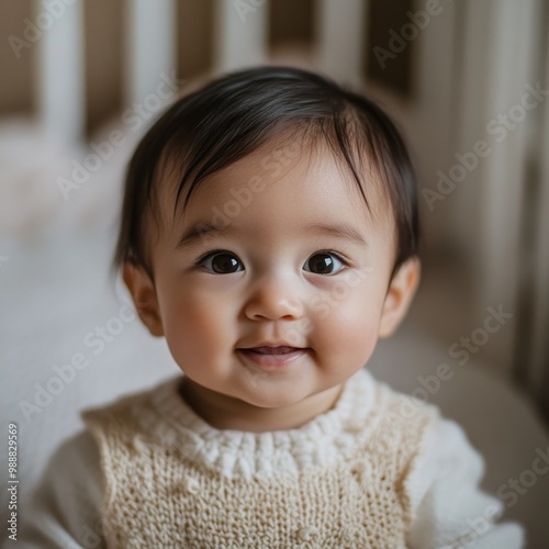 Soft Portrait of a Smiling Baby in Gentle Lighting