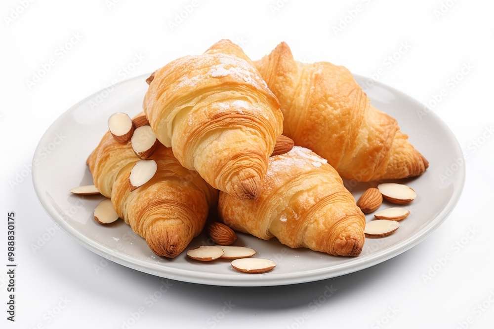 Delicious Plate of Almond Croissants Isolated on a white background, cut-out, png, clipping path, MZ Delicious Plate of Almond Croissants Isolated on a white background, cut-out, png, clipping path, MZ