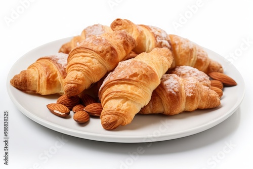 Delicious Plate of Almond Croissants Isolated on a white background, cut-out, png, clipping path, MZ 