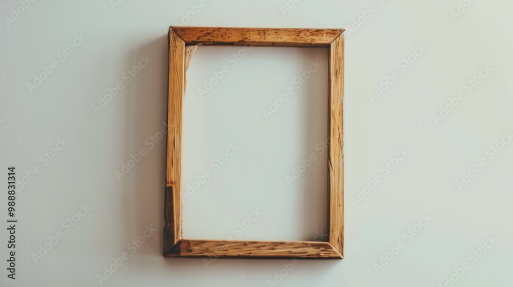 An empty rustic wooden frame against a plain light background, standing out with its raw texture and minimalist aesthetic. An empty rustic wooden frame against a plain light background, standing out with its raw texture and minimalist aesthetic.
