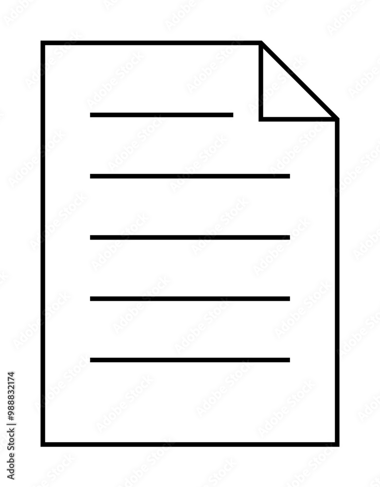 This image shows a basic document outline with black lines representing text and a folded top-right corner on a white background. Ideal for writing, documentation, office, files, digital content. This image shows a basic document outline with black lines representing text and a folded top-right corner on a white background. Ideal for writing, documentation, office, files, digital content.