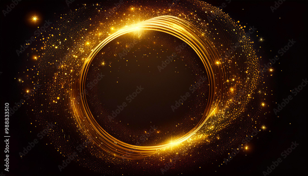 a golden circle made of star dust on black background a golden circle made of star dust on black background