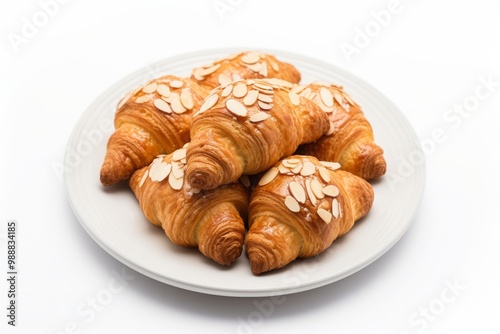 Delicious Plate of Almond Croissants Isolated on a white background, cut-out, png, clipping path, MZ 