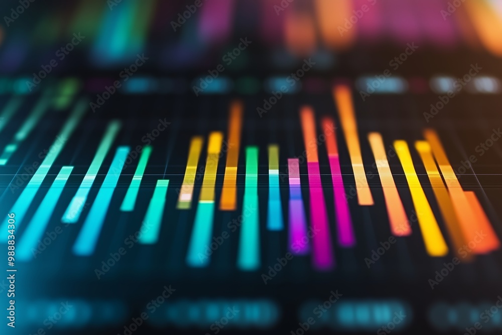 Colorful sound wave display illustrating audio analysis on a digital screen during the evening