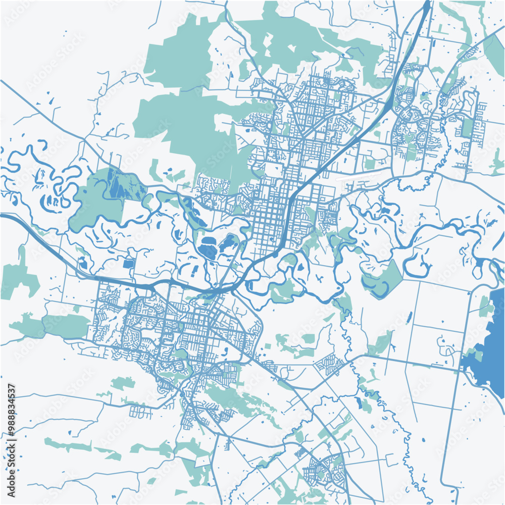 Obraz premium Map of Albury-Wodonga in Australia in a professional blue style. Contains layered vector with roads water, parks, etc.
