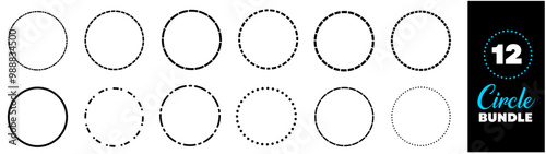 Round dotted set circle, dotted line circle frame collection - stock vector illustration 