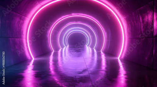 Purple Neon Lights Tunnel 3D Illustration