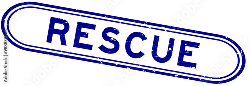 Grunge blue rescue word rubber seal stamp on white background