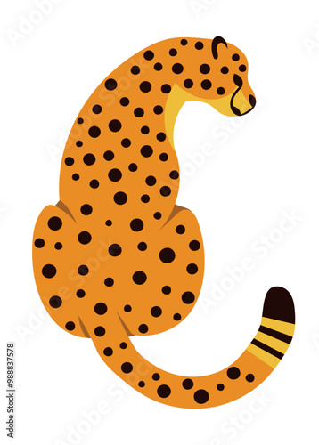 Sitting Cheetah or Leopard Vector Cartoon Illustration, View back