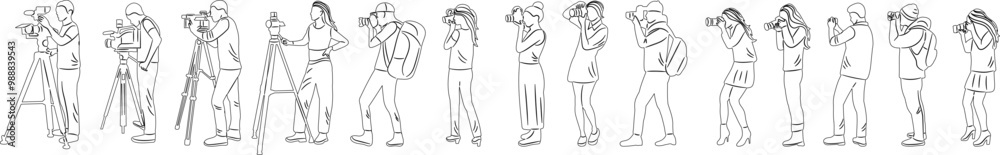sketch people taking pictures set, vector sketch people taking pictures set, vector