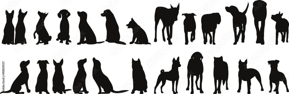 set of dog silhouettes, vector set of dog silhouettes, vector