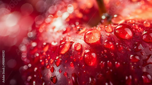 Close Up of a Red Apple with Water Drops