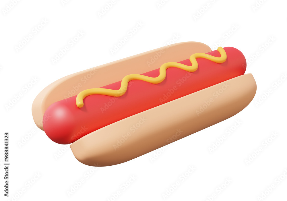 Fast food icon, hot dog with yellow sauce Isolated on transparent background. breakfast nutrition, cartoon style. 3d rendering illustration Fast food icon, hot dog with yellow sauce Isolated on transparent background. breakfast nutrition, cartoon style. 3d rendering illustration