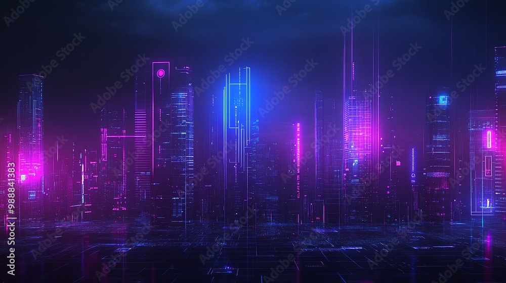 Naklejka premium Futuristic city skyline at night