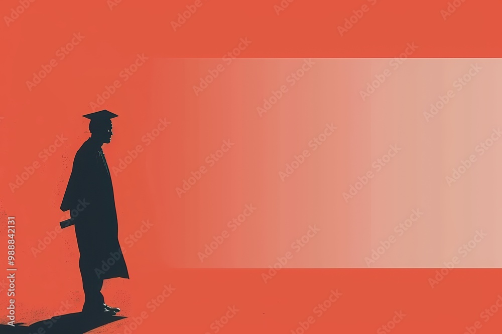 A silhouette of a graduate in a cap and gown against a striking red background, symbolizing achievement and success.