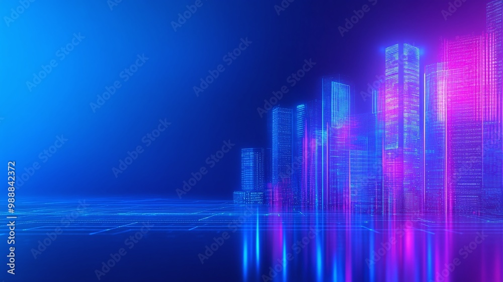 Futuristic city skyline with neon lights