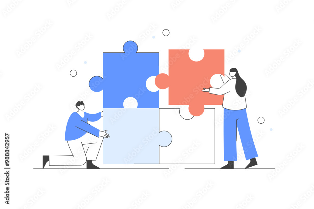 Business abstract concept vector illustration. Business strategy Characters assembling jigsaw puzzle. Strategy, planning and success. Business abstract concept vector illustration. Business strategy Characters assembling jigsaw puzzle. Strategy, planning and success.