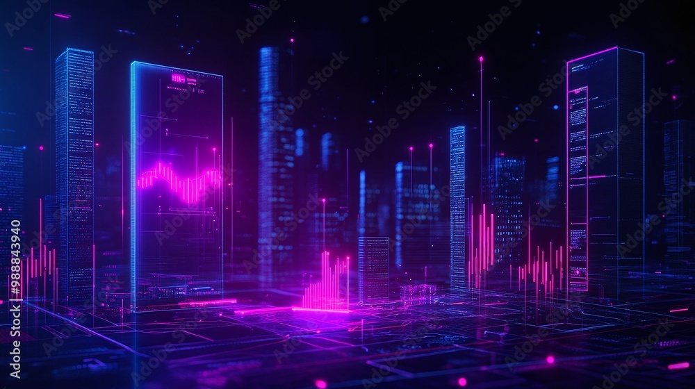 Fototapeta premium Futuristic data visualization in neon colors.