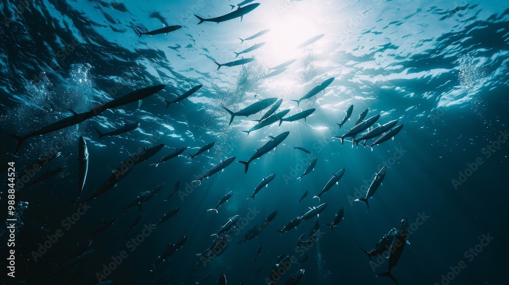 Fish silhouetted against shimmering sunlight in the ocean, evoking a sense of wonder and exploration beneath the water’s surface. Fish silhouetted against shimmering sunlight in the ocean, evoking a sense of wonder and exploration beneath the water’s surface.