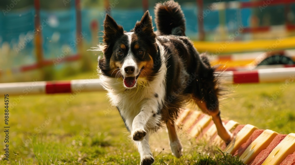 Sports Agility. Cute Canine in Agility Course Competition Sports Agility. Cute Canine in Agility Course Competition