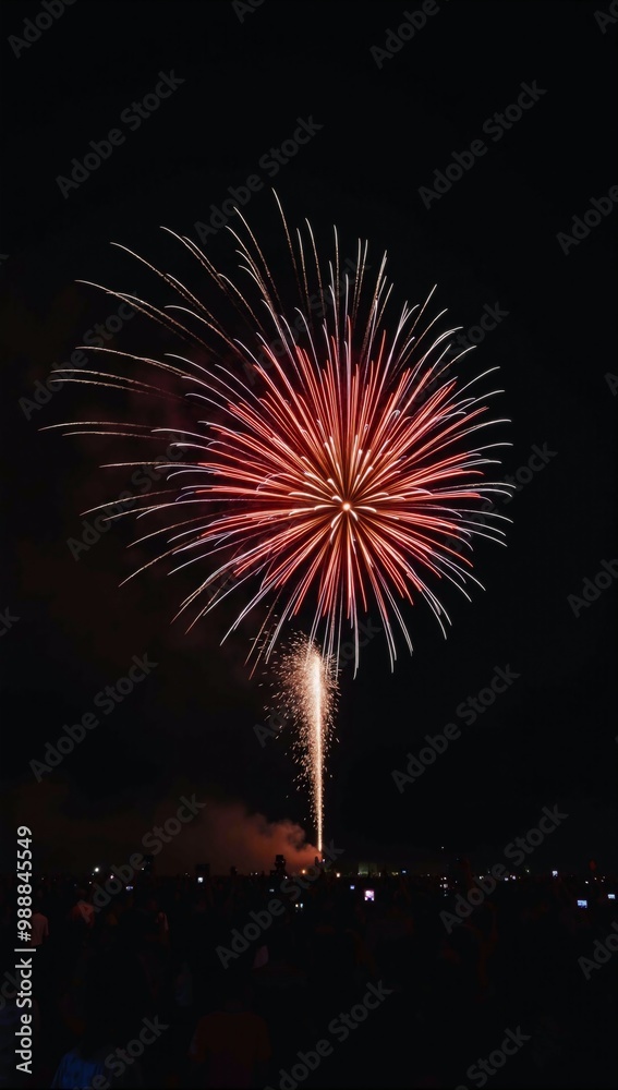 A large crowd of people watching a fireworks display. A large crowd of people watching a fireworks display.