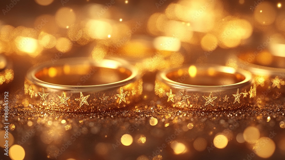 golden star rings with warm glowing light and bokeh effect shiny metallic rings decorated with stars perfect for elegant celebrations featuring festive sparkle and radiant jewelry golden star rings with warm glowing light and bokeh effect shiny metallic rings decorated with stars perfect for elegant celebrations featuring festive sparkle and radiant jewelry