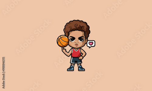 Cartoon boy with basketball in red jersey