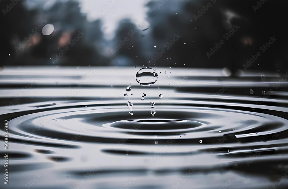 drops of water fall into the transparent lake. blurred background, autumn drops of water fall into the transparent lake. blurred background, autumn