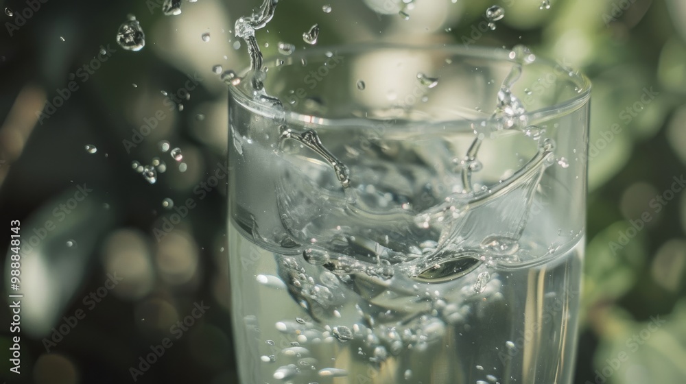 A glass of clear water, with droplets in motion, captured mid-splash to highlight the dynamic movement and refreshing properties of water. A glass of clear water, with droplets in motion, captured mid-splash to highlight the dynamic movement and refreshing properties of water.