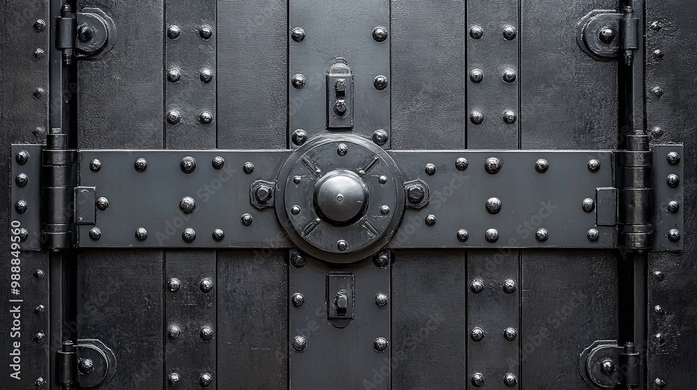 Fototapeta premium solid steel vault door with heavy-duty metallic design for banking and secure storage, providing robust protection and reliable access for businesses seeking to enhance their security measures