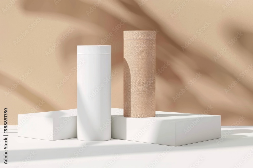 Tube Packaging Mockup. Craft Paper Tubes with Caps for Cosmetic Branding on White Background