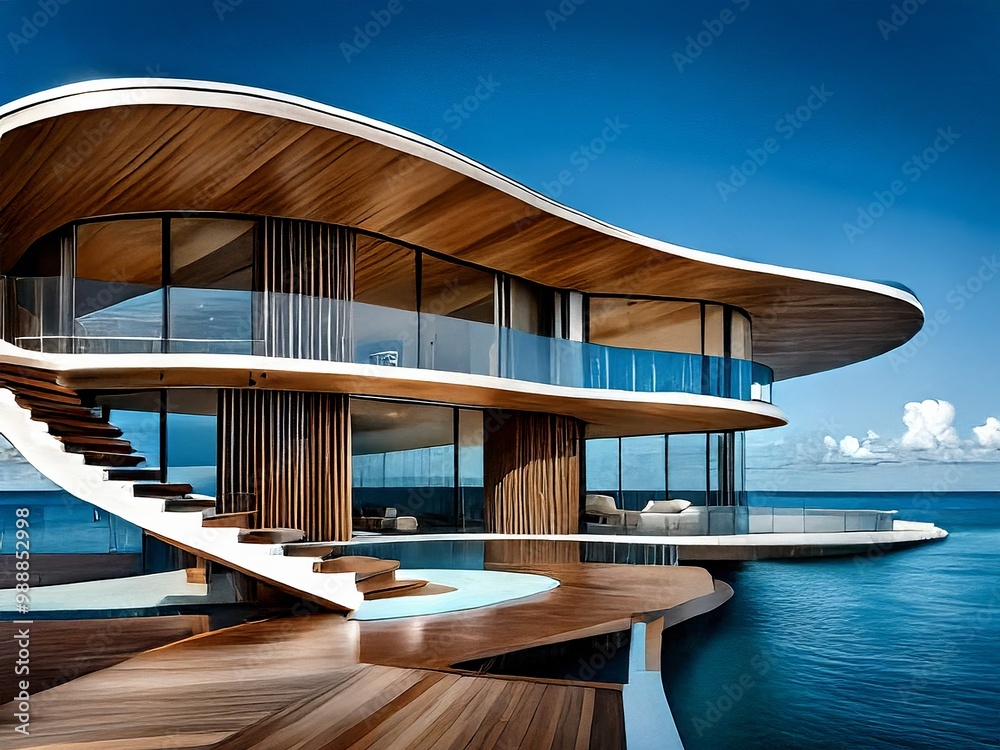 Fototapeta premium Ultra modern curved wooden residence 