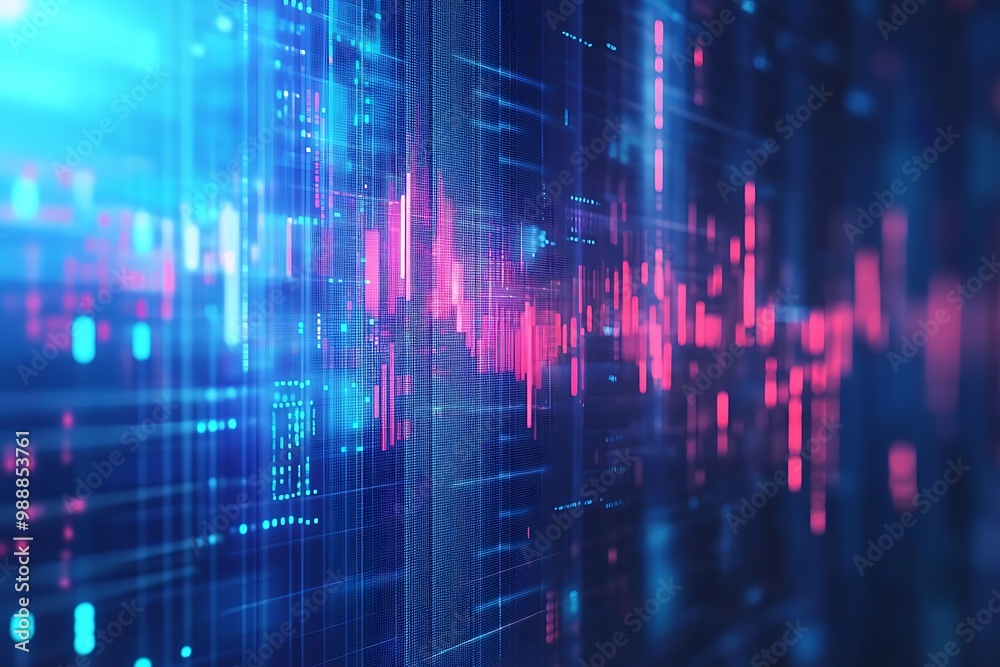 Digital Abstract Data Visualization with Glowing Red and Blue Light Patterns Digital Abstract Data Visualization with Glowing Red and Blue Light Patterns