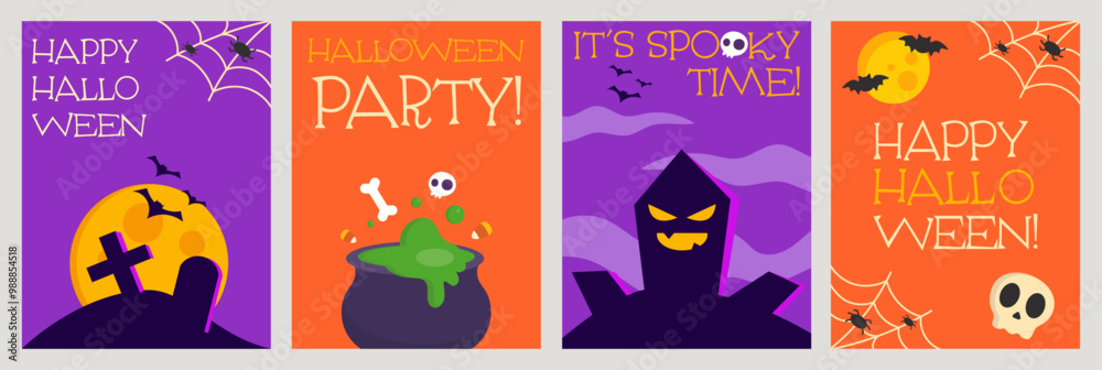 Modern trendy Halloween poster set. Vector illustrations with spooky elements and text. Scary covers, backgrounds, banners, flyers. Modern trendy Halloween poster set. Vector illustrations with spooky elements and text. Scary covers, backgrounds, banners, flyers.