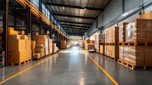 Cold Storage Warehouse with Stacked Boxes