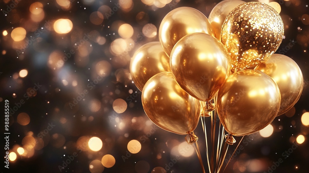 stunning luxurious gold balloons against a dazzling sparkling bokeh background, perfect for celebrations, festive parties, and events, enhancing the joyful and elegant atmosphere of any gathering stunning luxurious gold balloons against a dazzling sparkling bokeh background, perfect for celebrations, festive parties, and events, enhancing the joyful and elegant atmosphere of any gathering