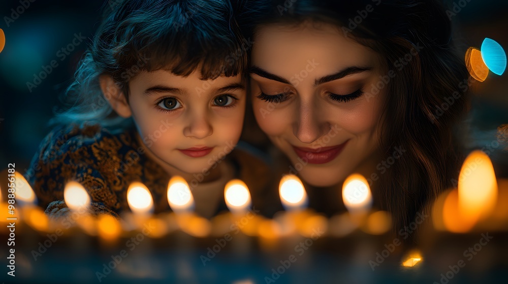 A family lighting the menorah together in celebration of Hanukkah A family lighting the menorah together in celebration of Hanukkah