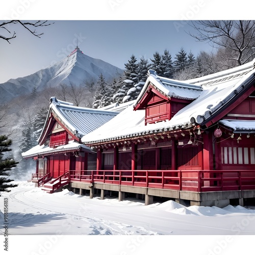 a mountain behind a hanok