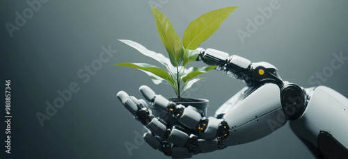 ESG green earth concept, using futuristic robot AI technology to help with environment Society sustainable development goall, green business natural environment, World environment day