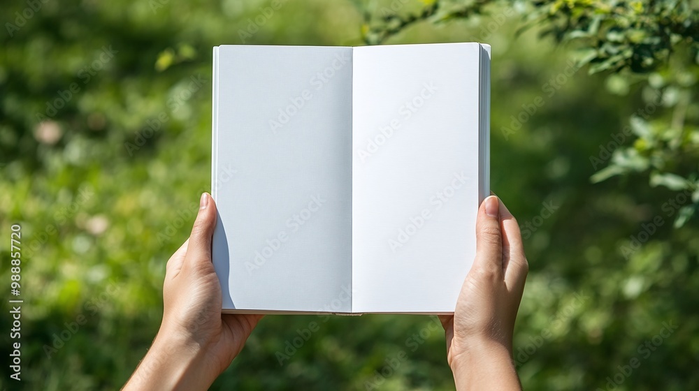 blank hardcover book mockup in hand on sunny day with lush green grass background, outdoor reading lifestyle, creative design inspiration, nature and sunlight, fresh air vibes, leisure and education blank hardcover book mockup in hand on sunny day with lush green grass background, outdoor reading lifestyle, creative design inspiration, nature and sunlight, fresh air vibes, leisure and education