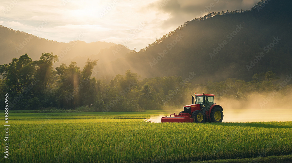 Fototapeta premium Modern Tractor Cultivating Fertile Farmlands
