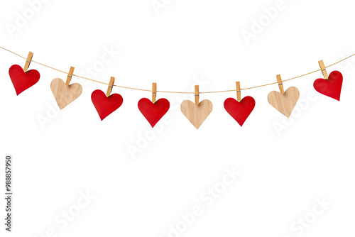 hearts hanging on clothesline photo