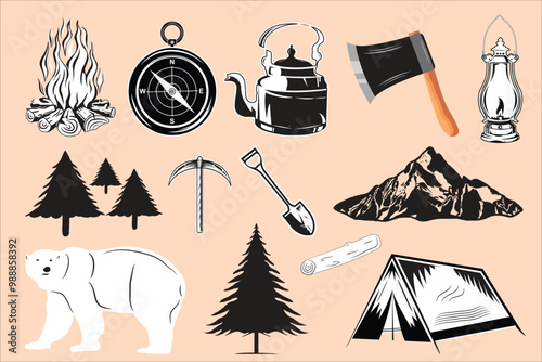 set of camping icons