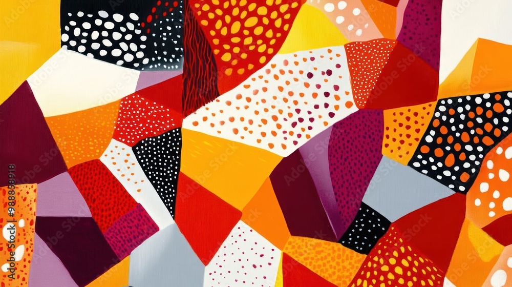 Abstract artwork featuring vibrant geometric shapes and patterns in various colors. Abstract artwork featuring vibrant geometric shapes and patterns in various colors.