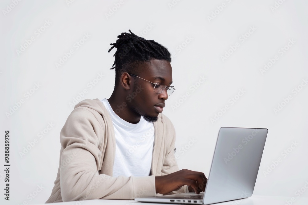 African student study online computer laptop electronics.