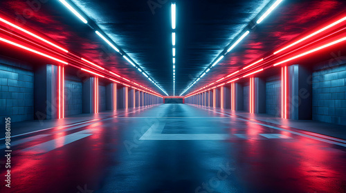 Neon Lights in a Tunnel - 3D Illustration