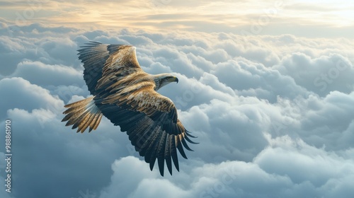 Eagle in flight above the clouds