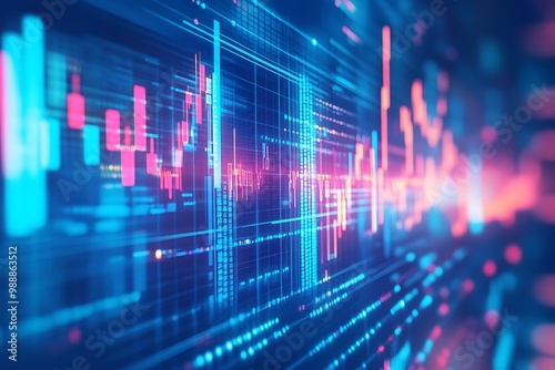 Abstract Digital Financial Data and Technology Analysis in Neon Lights